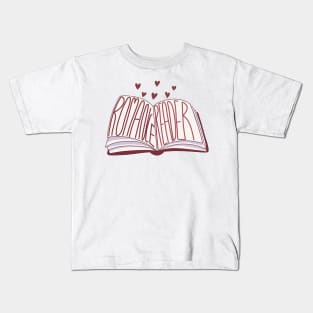 Romance reader open book with red hearts Kids T-Shirt